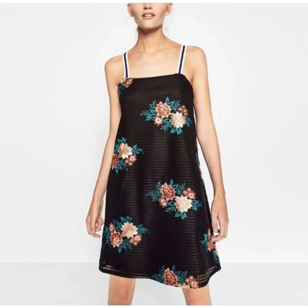 Zara Womens Embroidered Floral Tank Dress Size M Multicolor Boho Chic Witchy